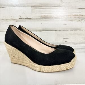 J. Crew Shoes Women Size 7 Black Canvas Wedge Espadrille Jute Slip On Casual